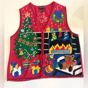 Hampshire Studio Ho Ho Ho Ugly Christmas Sweater Vest Size 1X Red Women’s